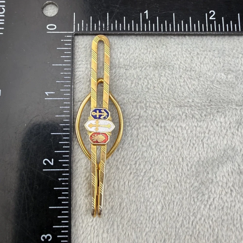 Vintage‎ Tie Bar Gold Tone Religious Anchor Sacred Heart Cross Dad Gift